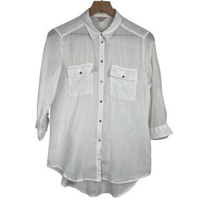 Esprit Womens White Ramie Cotton Button Down Roll Tab Sleeve Shirt Size US 6